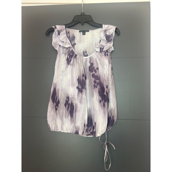 Banana Republic Tops - Banana Republic Womens XS Purple 100% Silk Ruffle Sleeve Abstract Top Blouse